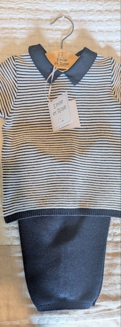 Emile et Rose Navy and White Striped Knit Matching Set